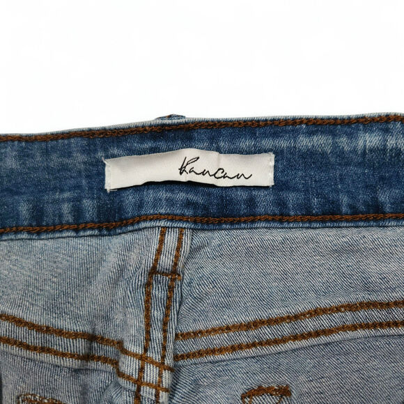 EUC Kancan High Rise Denim Shorts Sz. 28 Blue Distressed Frayed Hem Y2K Festival - Picture 4 of 8